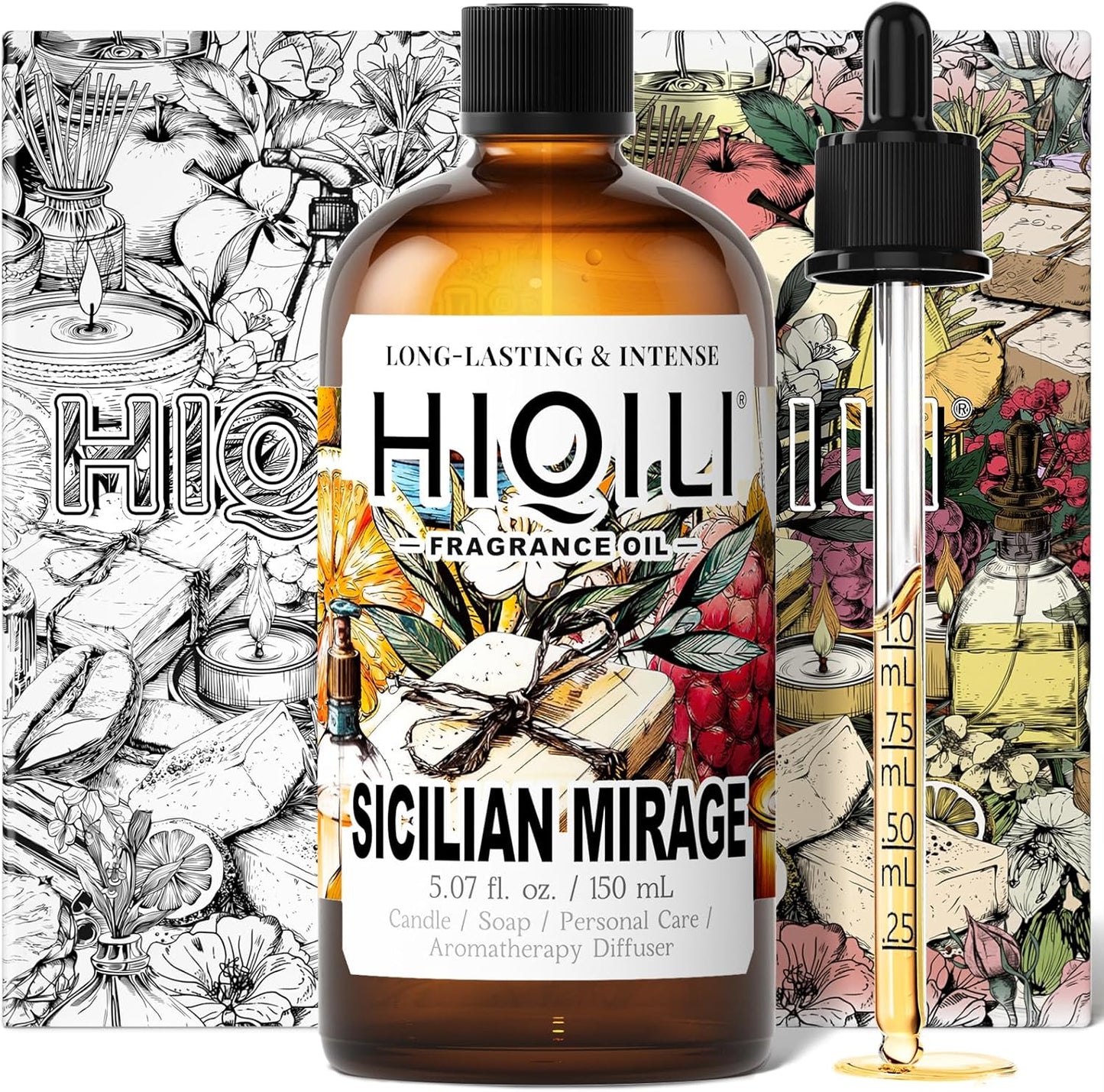 HIQILI Sicilian Mirage Fragrance Oil - Inspired by D.G-bana D-olce, Premium Oil for Candle & Hair Perfume Making, Personal Care Scenting, Luxury Scents - 5.07Fl Oz
