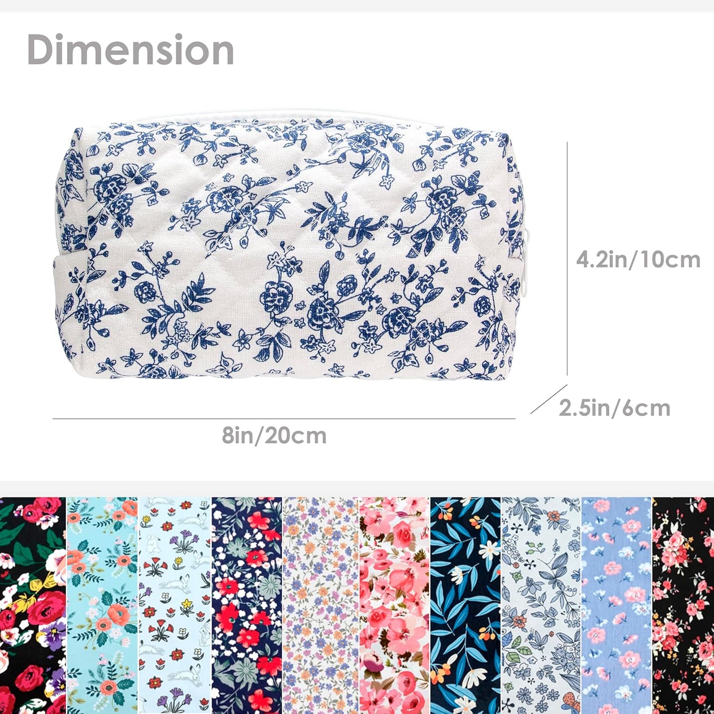 PAZIMIIK 6PCS Vintage Quilted Makeup Bag SET Cosmetic Pouch for Brushes Pencils and Travel Make Up Accessories for Women and Girls Jouy Blue