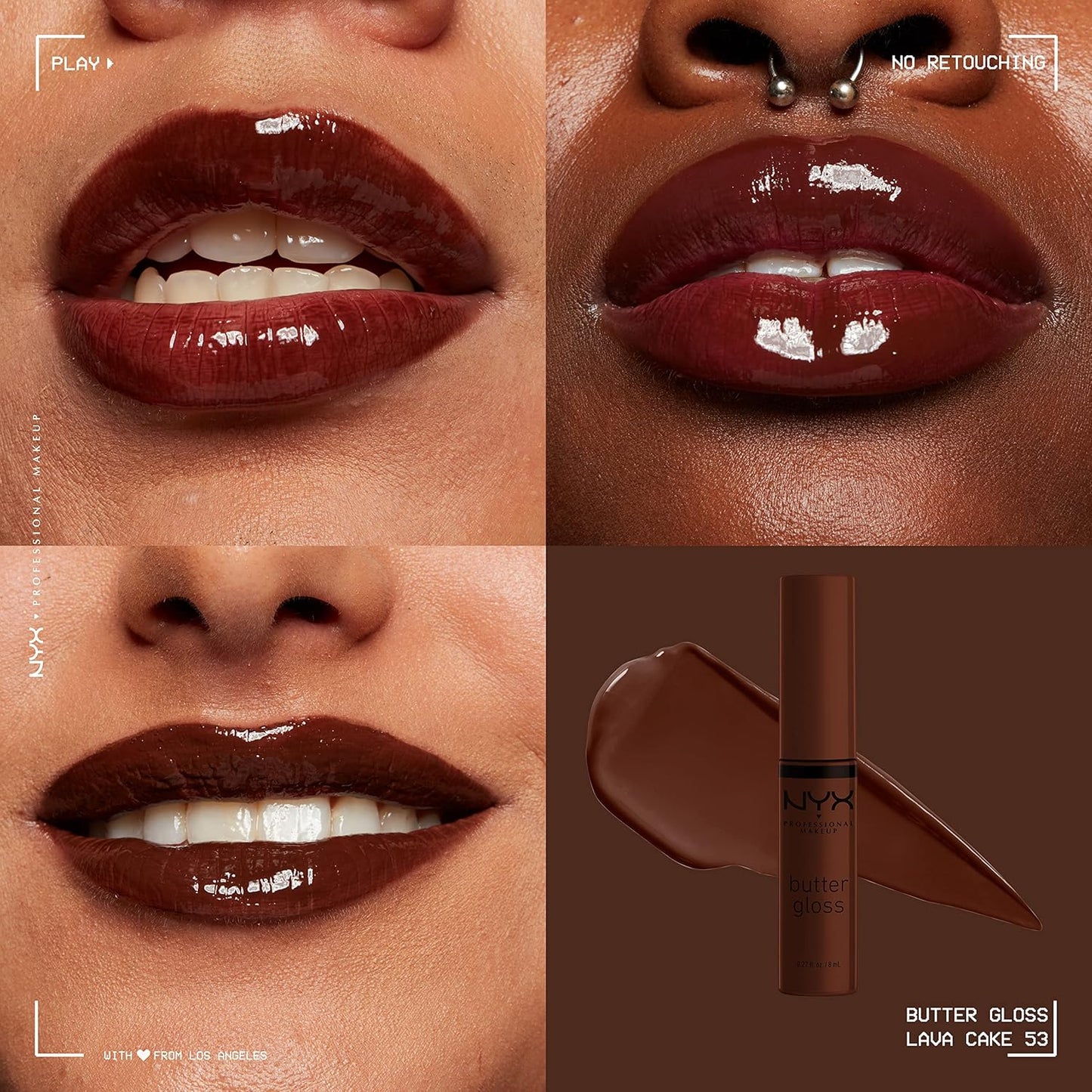 NYX PROFESSIONAL MAKEUP Butter Gloss Brown Sugar, Non-Sticky Lip Gloss - Lava Cake (Rich Brown)