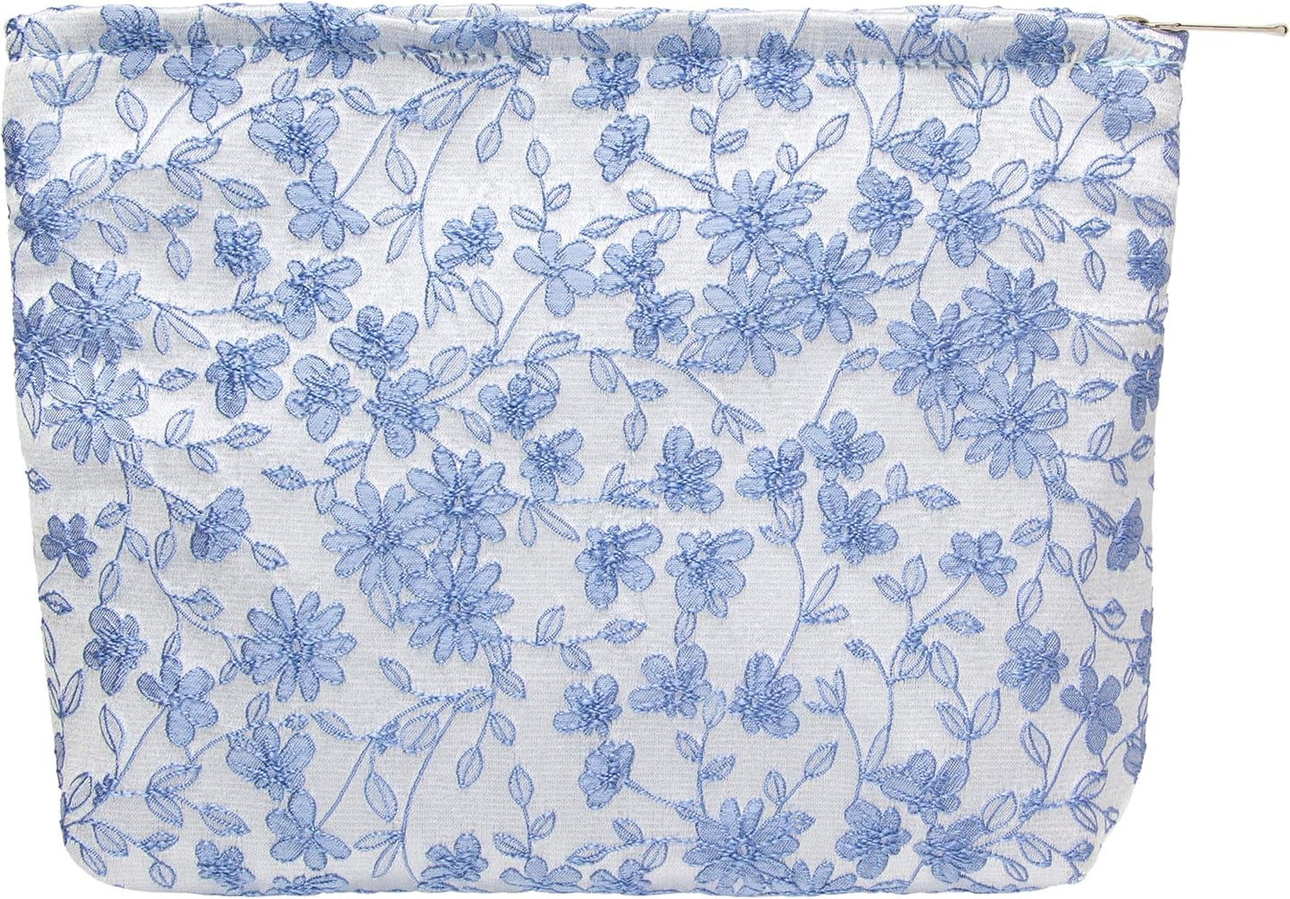 PAZIMIIK Makeup Bag Large Cotton Zipper Pouch for Purse Travel Canvas Make Up Organizer for Women Cosmetic,Brocade Silver